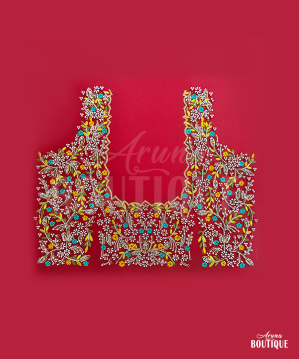 bridal maggam work blouse red with bead embroidery