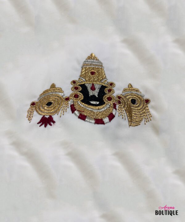 Lord Venkateswara Zari embroidery shirt design close-up