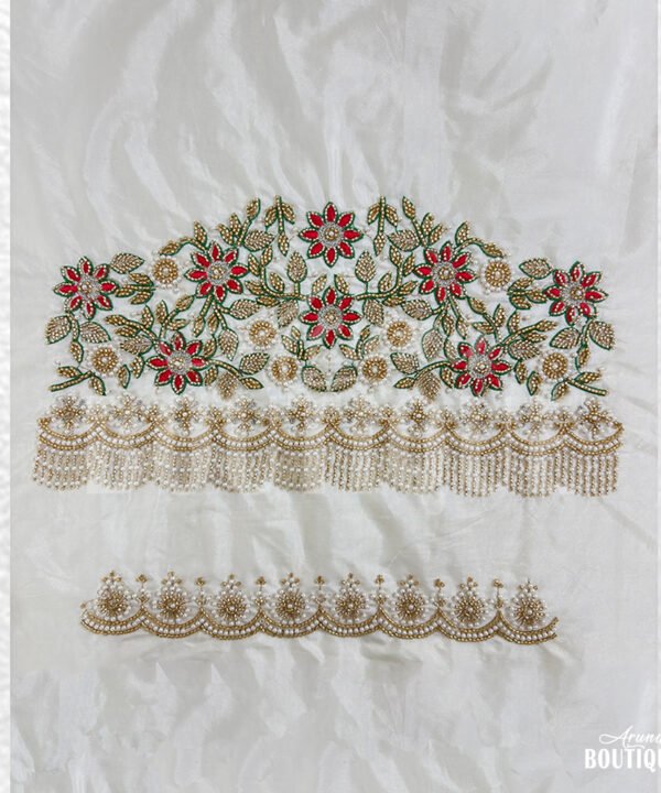 Green Red Bridal Blouse Sleeve Design with Jari Work Bridal Bead Work Blouse Front Neck Design