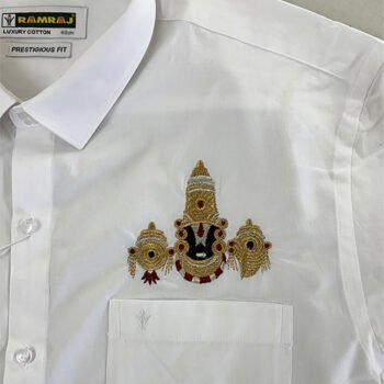 Venkateswara Swamy Face Embroidery on Ramraj Pure Cotton Shirt